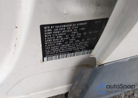 2012 Volkswagen Tiguan S from USA, damaged, VIN WVGAV7AX4CW546713